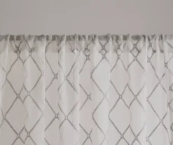 Clarissa Diamond White & Gray Sheer Rod Pocket Curtain Panel, (84") -Home Decor Store 810518156 810518157 3