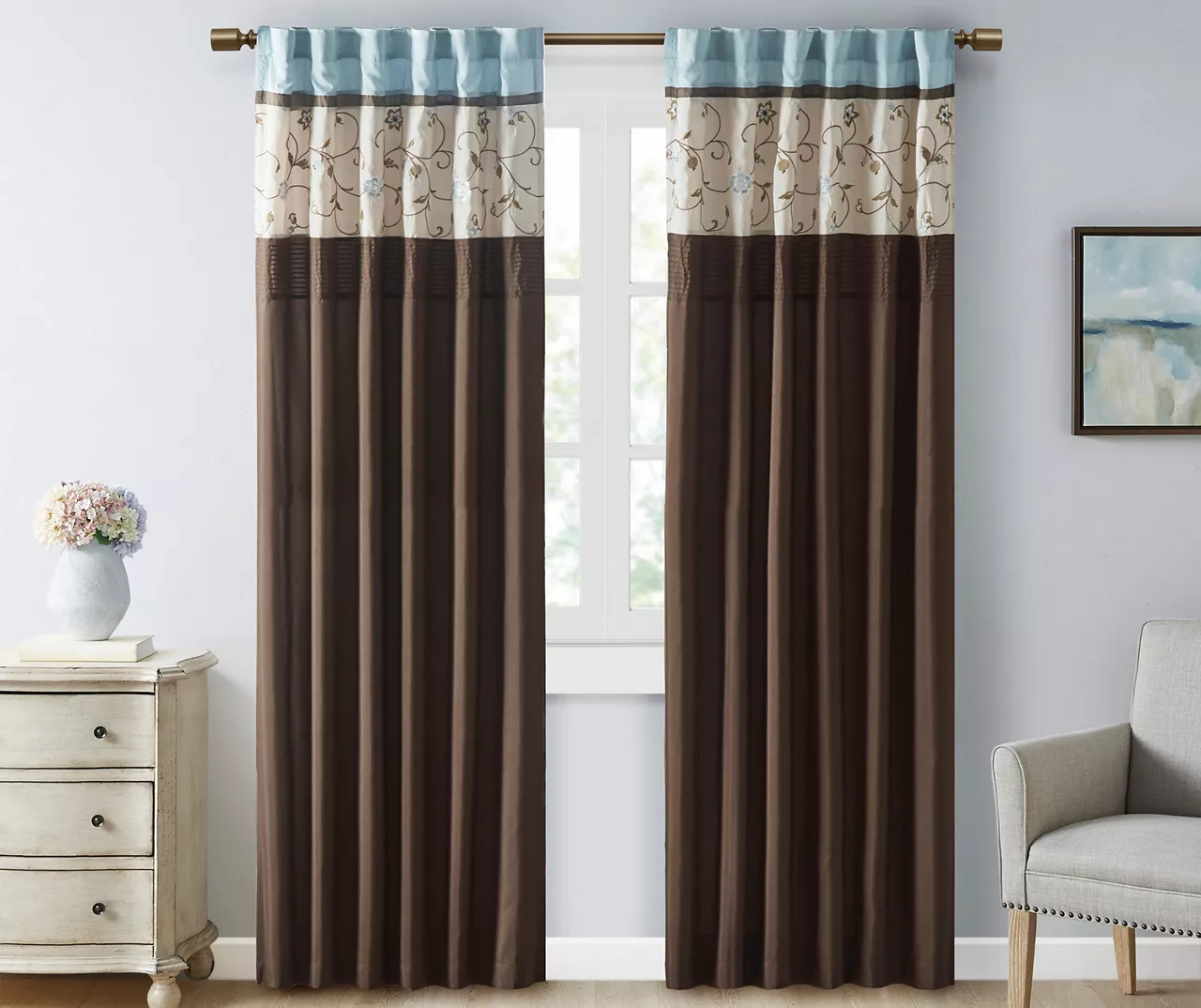 Monroe Embroidered Light-Filtering Rod Pocket Curtain Panel, (84") 1 Monroe Embroidered Light-Filtering Rod Pocket Curtain Panel, (84")