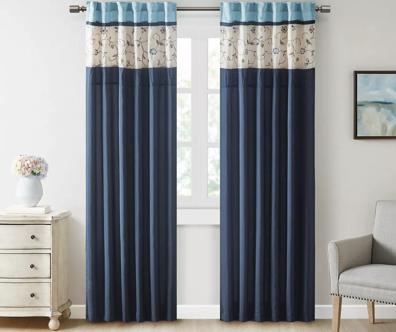 Monroe Embroidered Light-Filtering Rod Pocket Curtain Panel, (84") 3 Monroe Embroidered Light-Filtering Rod Pocket Curtain Panel, (84") - Image 3