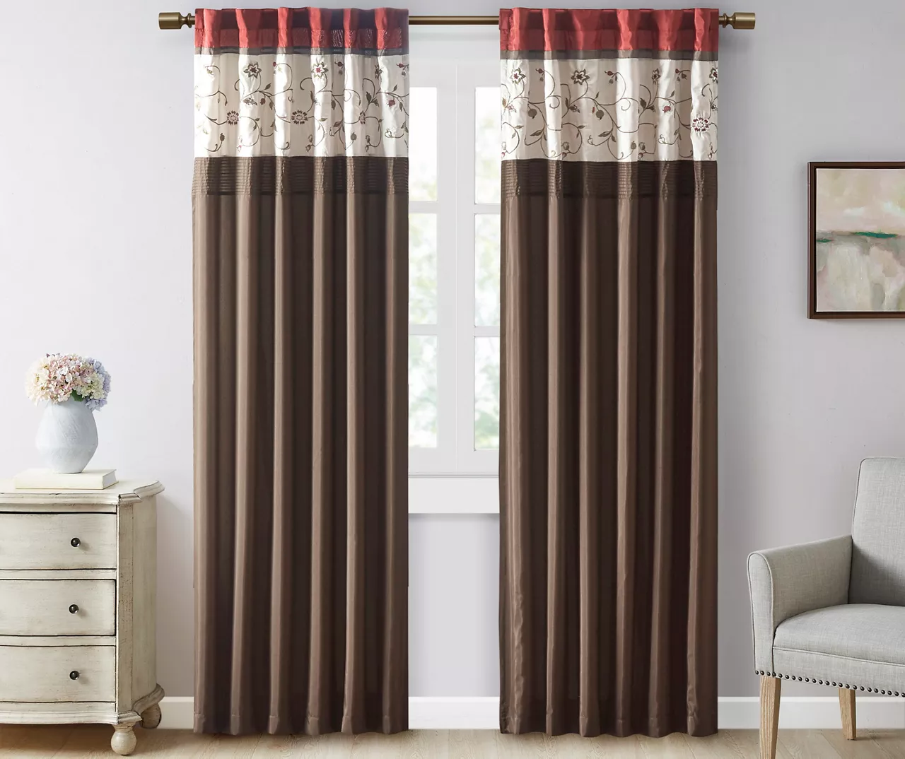 Monroe Embroidered Light-Filtering Rod Pocket Curtain Panel, (84") 4 Monroe Embroidered Light-Filtering Rod Pocket Curtain Panel, (84") - Image 4