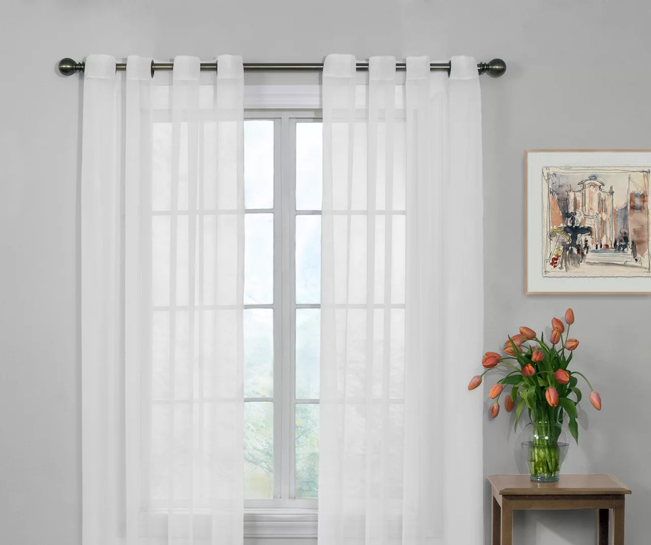 Curtain Fresh White Sheer Grommet Curtain Panel, (95") 1 Curtain Fresh White Sheer Grommet Curtain Panel, (95")