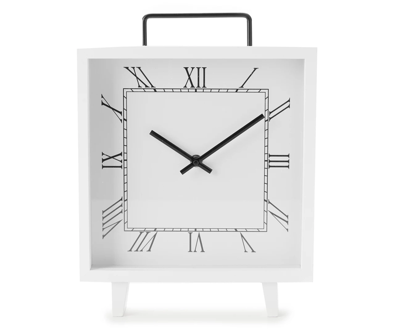 White Roman Numeral Square Tabletop Clock 1 White Roman Numeral Square Tabletop Clock