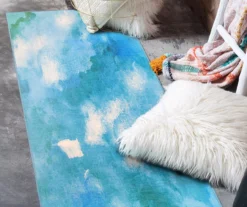 My Magic Carpet Watercolor Aqua Blue Washable Area Rug -Home Decor Store 810537692 2 1