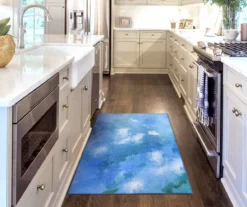 My Magic Carpet Watercolor Aqua Blue Washable Area Rug -Home Decor Store 810537693 3