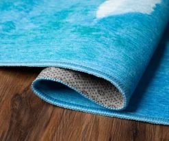 My Magic Carpet Watercolor Aqua Blue Washable Area Rug -Home Decor Store 810537693 5