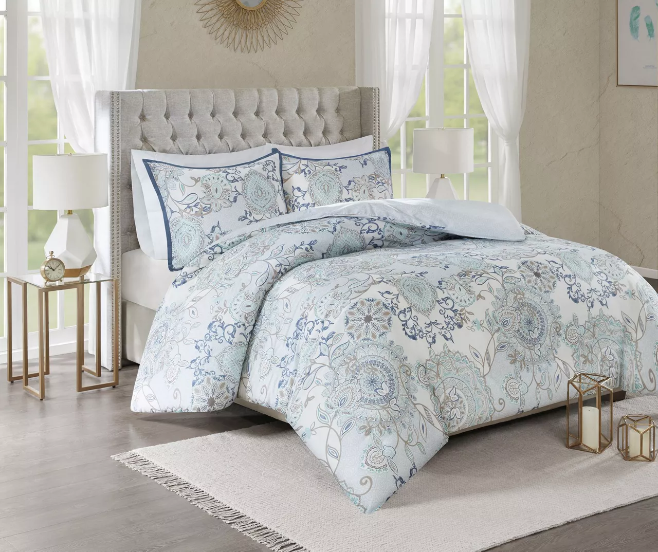 Lian Blue King/California King 3-Piece Reversible Duvet Cover Set 1 Lian Blue King/California King 3-Piece Reversible Duvet Cover Set