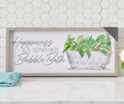 "Happiness Is A Long Hot Bubble Bath" Framed Wall Plaque, (20" X 8") -Home Decor Store 810538433 2