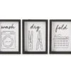 "Wash, Dry, Fold" White & Black Laundry 3-Piece Framed Wall Art Set