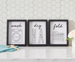 "Wash, Dry, Fold" White & Black Laundry 3-Piece Framed Wall Art Set -Home Decor Store 810538439 2