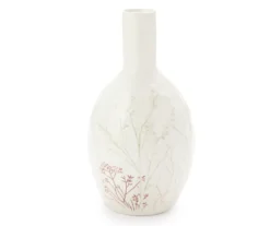 White Floral Ceramic Vase, (10")