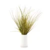 25" Green Grass In White Ripple Round Ceramic Pot