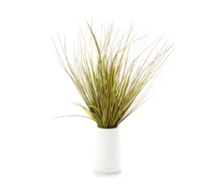25" Green Grass In White Ripple Round Ceramic Pot