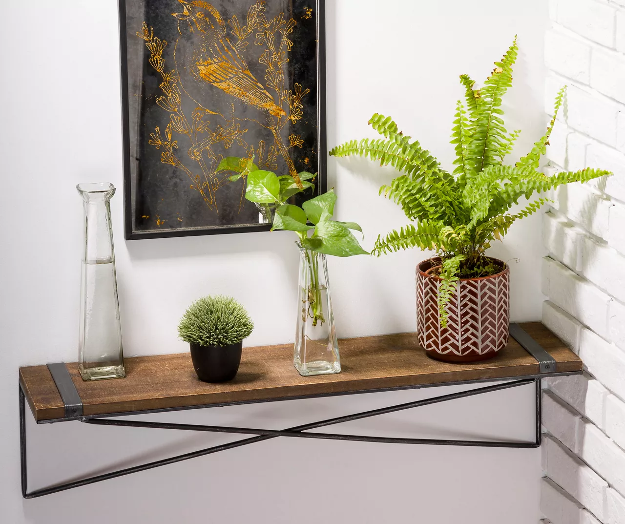 Natural Brown & Black Cross-Bar Wall Shelf, (31.5") 7 Natural Brown & Black Cross-Bar Wall Shelf, (31.5") - Image 7