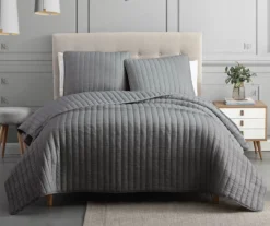 Crinkle Channel-Quilted Moonstone Coverlet Comforter Set -Home Decor Store 810547728