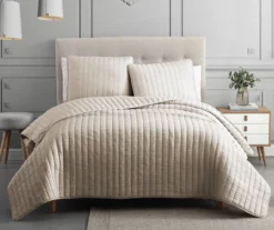 Crinkle Channel-Quilted Moonstone Coverlet Comforter Set -Home Decor Store 810547736