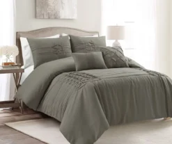 Aurora Dark Gray Pleated Pintuck Full/Queen 5-Piece Comforter Set