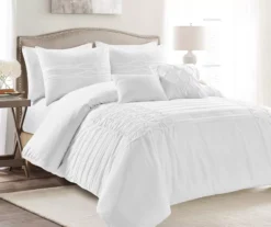 Aurora White Pleated Pintuck Full/Queen 5-Piece Comforter Set