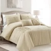 Aurora Beige Pleated Pintuck Full/Queen 5-Piece Comforter Set