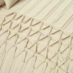 Aurora Beige Pleated Pintuck Full/Queen 5-Piece Comforter Set -Home Decor Store 810552893 2