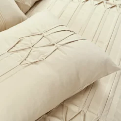 Aurora Beige Pleated Pintuck Full/Queen 5-Piece Comforter Set -Home Decor Store 810552893 3