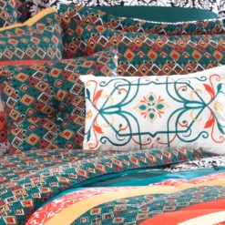 Turquoise, Mustard & Red Boho Floral Color Block King 7-Piece Comforter Set 9 Turquoise, Mustard & Red Boho Floral Color Block King 7-Piece Comforter Set -Home Decor Store 810552902 11