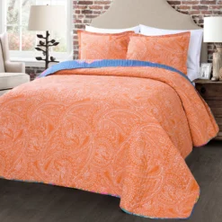 Turquoise & Hot Pink Ornate Paisley Boho Chic Full/Queen 3-Piece Quilt Set -Home Decor Store 810552949 3