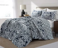 Aubree Navy & White Full/Queen 3-Piece Quilt Set -Home Decor Store 810552957 11