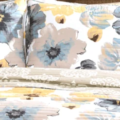 Leah White, Yellow & Gray Floral King 3-Piece Quilt Set -Home Decor Store 810552965 11