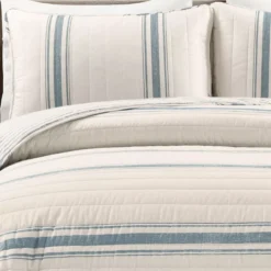 Beige & Blue Stripe Full/Queen 3-Piece Quilt Set -Home Decor Store 810552972 21