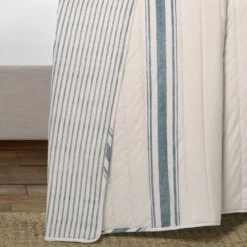 Beige & Blue Stripe Full/Queen 3-Piece Quilt Set -Home Decor Store 810552972 31