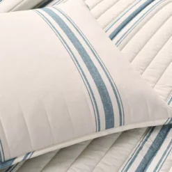 Beige & Blue Stripe Full/Queen 3-Piece Quilt Set -Home Decor Store 810552972 4