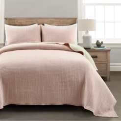 Kantha Blush Stitched-Row Full/Queen 3-Piece Quilt Coverlet Set -Home Decor Store 810552980 11