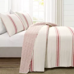 Beige & Red Stripe Full/Queen 3-Piece Quilt Set 13 Beige & Red Stripe Full/Queen 3-Piece Quilt Set -Home Decor Store 810553004 11
