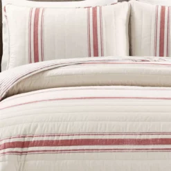 Beige & Red Stripe Full/Queen 3-Piece Quilt Set 10 Beige & Red Stripe Full/Queen 3-Piece Quilt Set -Home Decor Store 810553004 2