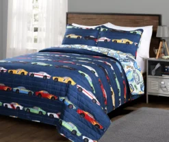 Multicolor Race Cars Quilt Set