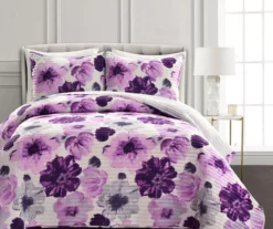 Leah Gray & Purple Floral Full/Queen 3-Piece Quilt Set