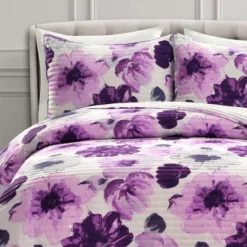 Leah Gray & Purple Floral Full/Queen 3-Piece Quilt Set -Home Decor Store 810553027 31