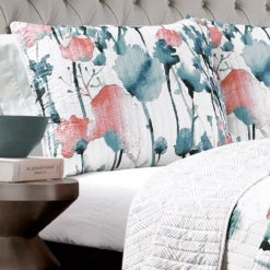 Zuri White, Orange & Blue Pattern Block Full/Queen 3-Piece Quilt Set -Home Decor Store 810553050 21