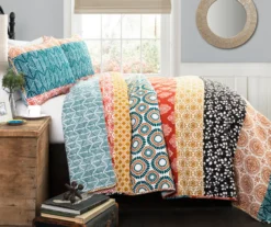 Zuri White, Orange & Blue Pattern BlockĀ Full/Queen 3-Piece Quilt Set