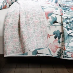 Zuri White, Orange & Blue Pattern Block Full/Queen 3-Piece Quilt Set -Home Decor Store 810553050 31