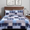 Greenville Navy & Blue Plaid Patchwork Full/Queen 3-Piece Quilt Set