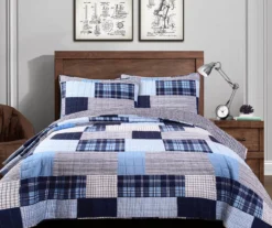 Greenville Navy & Blue Plaid Patchwork Full/Queen 3-Piece Quilt Set
