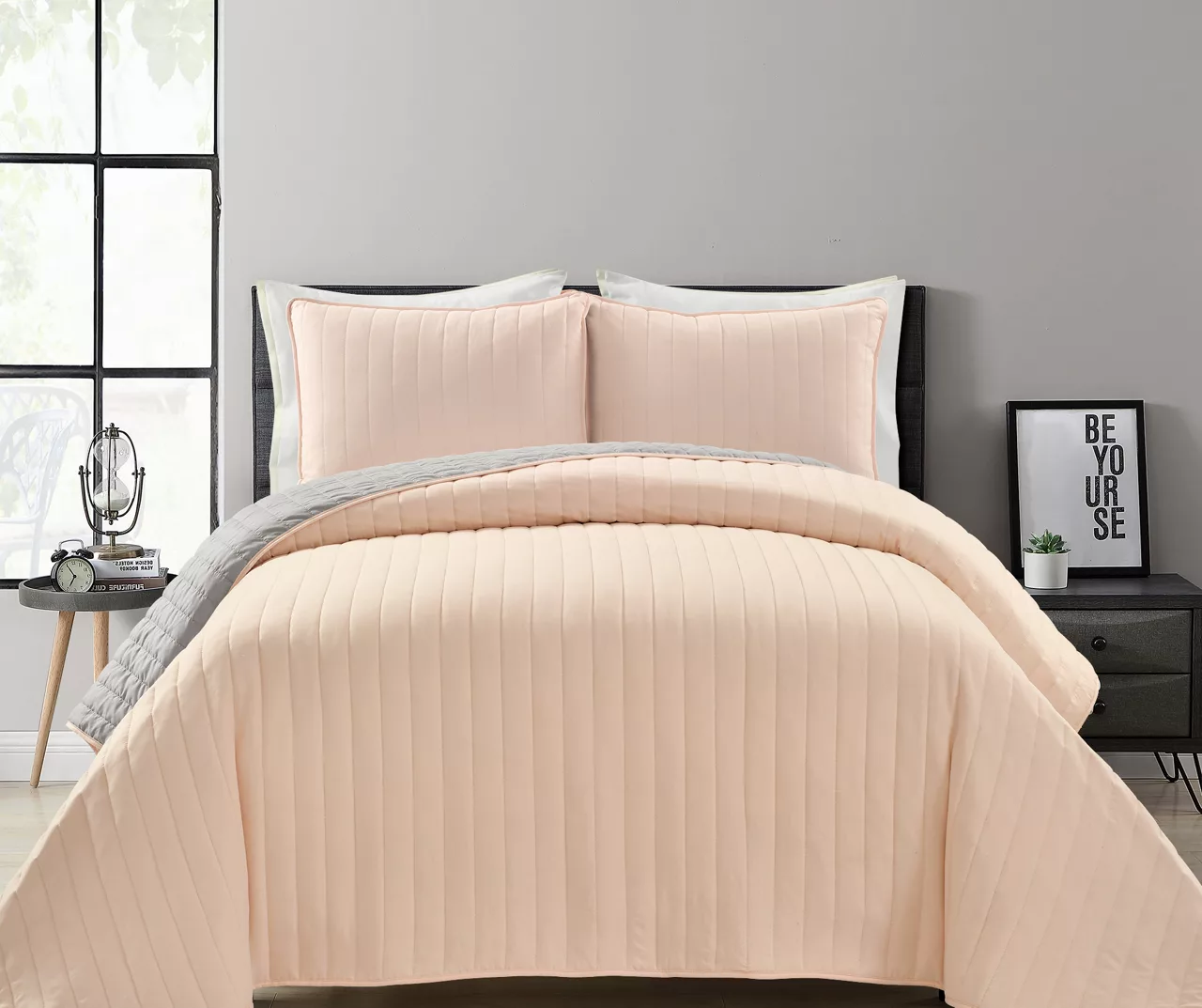 Soft Rose Stripe All-Season Full/Queen 3-Piece Coverlet Quilt Set 1 Soft Rose Stripe All-Season Full/Queen 3-Piece Coverlet Quilt Set