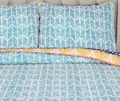 Fuchsia & Orange Bohemian Pattern Stripe Reversible King 3-Piece Quilt Set 6 Fuchsia & Orange Bohemian Pattern Stripe Reversible King 3-Piece Quilt Set -Home Decor Store 810553316 3