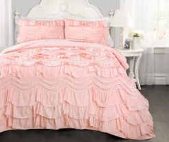 Kemmy Peachy Pink Ruffle Twin 2-Piece Quilt Set