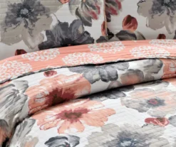Leah Coral & Gray Floral Reversible King 3-Piece Quilt Set -Home Decor Store 810553412 21