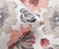 Leah Coral & Gray Floral Reversible King 3-Piece Quilt Set -Home Decor Store 810553412 3
