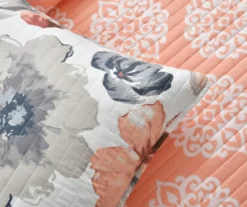 Leah Coral & Gray Floral Reversible King 3-Piece Quilt Set -Home Decor Store 810553412 4