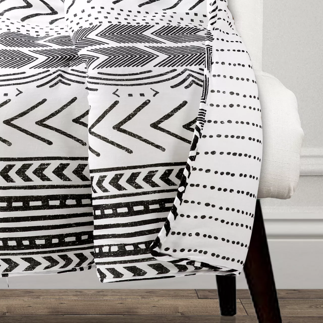 Hygge White & Black Geometric Throw, (50" X 60") 2 Hygge White & Black Geometric Throw, (50" X 60") - Image 2