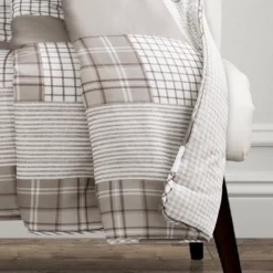 Greenville Taupe & White Plaid Patchwork Throw, (50" X 60") -Home Decor Store 810553466 11
